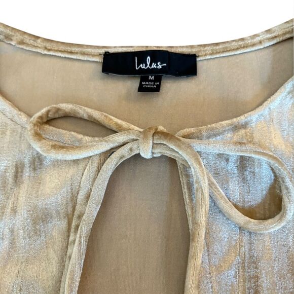 Lulus Refined Sensation Champagne Crushed Velvet Keyhole Mini Dress Medium NWOT - Picture 5 of 12